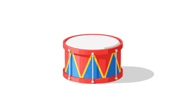 Red Toy Drum with Blue and Yellow Triangle Pattern on White Background