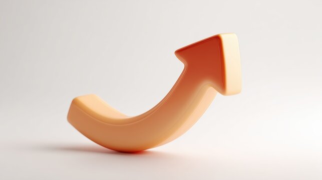 Fl&egrave;che orange courb&eacute;e en trois dimensions sur fond blanc minimaliste
