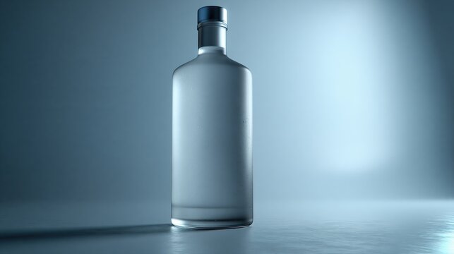 Bouteille en verre transparent avec bouchon sur fond bleu d&eacute;grad&eacute;