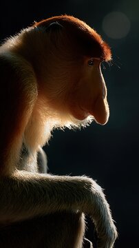 Portrait artistique d'un singe proboscis au nez pro&eacute;minent dans un