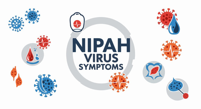 Infographic illustrates various Nipah virus symptoms with illustrative icons