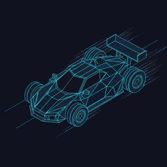 Fototapeta premium Futuristic Formula One Car Wireframe Illustration on Dark Background.