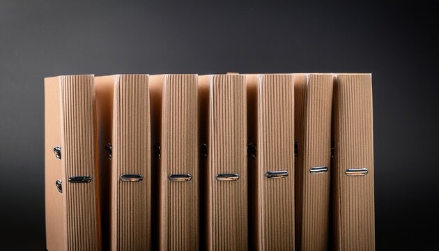 seven light brown fibrous folder inserts or dividers arranged vertically with tabs showcasing their natural texture on a dark background