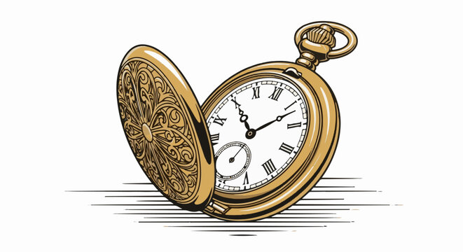 Intricate vintage pocket watch, open to reveal its detailed face and ornamental cover