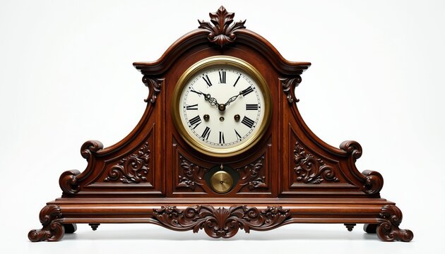Elegant vintage wooden grandfather clock with ornate carvings and Roman numerals. This antique timepiece features a pendulum and polished wood finish, perfect for historical or luxury decor themes.