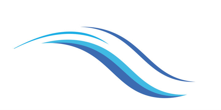 Abstract Blue Flowing Wave Shapes on White Background, Dynamic Curved Lines Design Vector Illustration