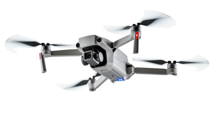 Gray Modern Drone with Rotating Propellers in Flight © Pablo