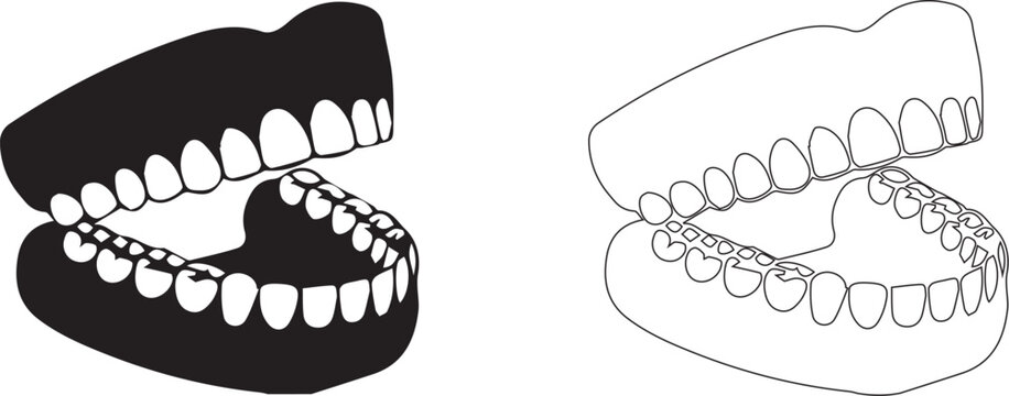 bite teeth alignment dental occlusion jaw movement malocclusion orthodontic problem uneven contact of teeth dental comparison line icon 