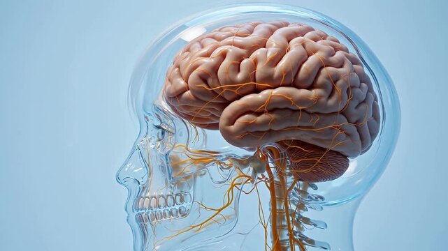 Human brain and skull anatomy illustration
