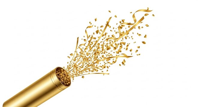 Gold glitter exploding from champagne bottle