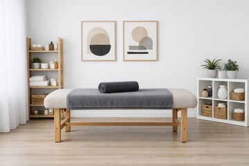 Fototapeta premium Massage therapy room with table in calm interior. Ai generative