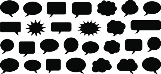 Fototapeta premium Various black chat bubbles and talk balloons arranged neatly on a crisp white background