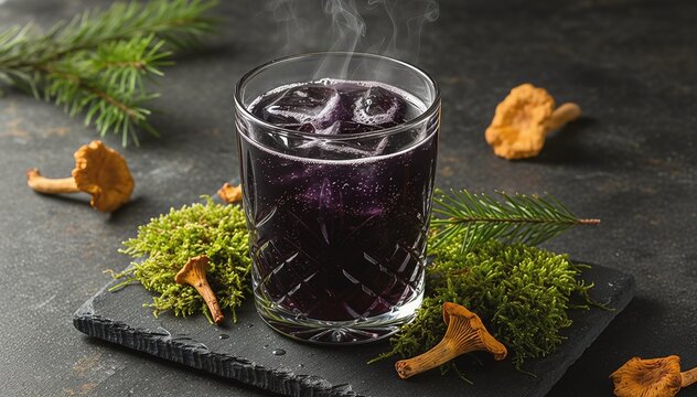 Gourmet Adaptogenic Mushroom and Foraged Botanical Elixir in Moody Setting