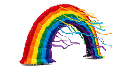 Fototapeta premium A colorful rainbow piñata standing alone on a white background