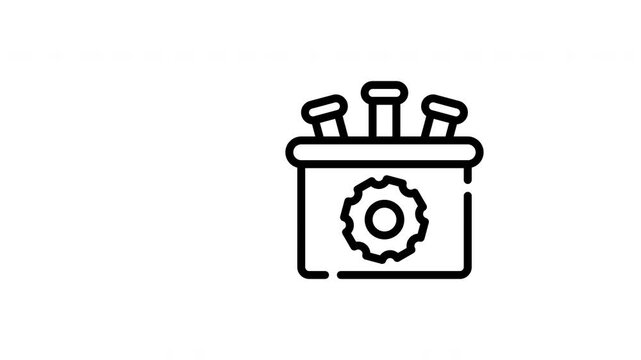 Black and white toolbox illustration animation with gear inside. Suitable for industrial, automotive, mechanic, engineering designs, and concept images.
