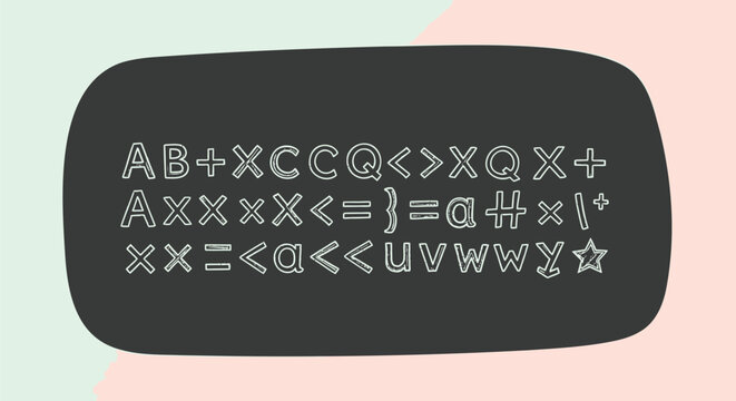 Alphabet, symbols, typography, vector graphics, chalkboard design, pastel background