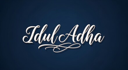 Obraz premium Idul Adha white calligraphy script on dark blue background lettering