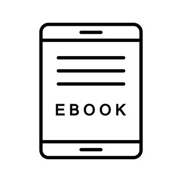 Ebook reader icon. Technology and digital publishing line symbol. Black and white.