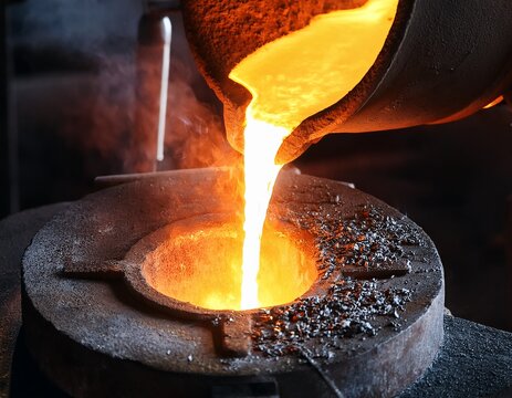 molten metal poured into crucible