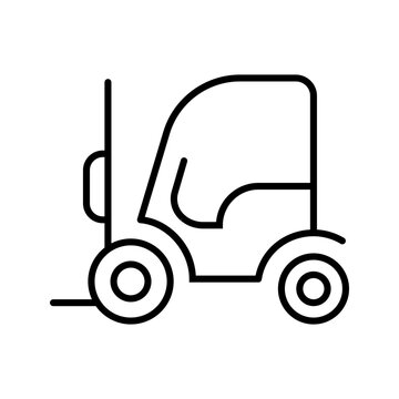 Forklift truck icon. Industry and material handling line symbol. Black and white.