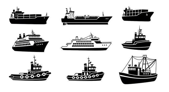 Collection of various ship silhouettes.