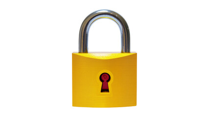 Naklejka premium Bright yellow metal padlock with silver shackle and keyhole