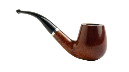 Polished dark brown wooden smoking pipe with silver mouthpiece © Paula