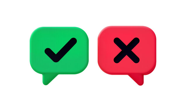 Green checkmark and red cross symbol speech bubble icons