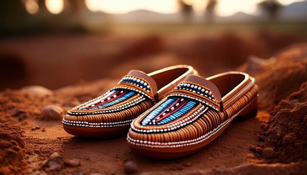 authentic beaded moccasins traditional native american footwear on earthy ground