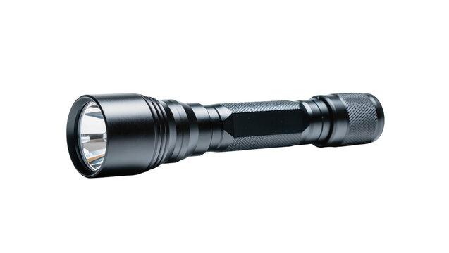 Sleek metallic flashlight with textured grip and reflective head