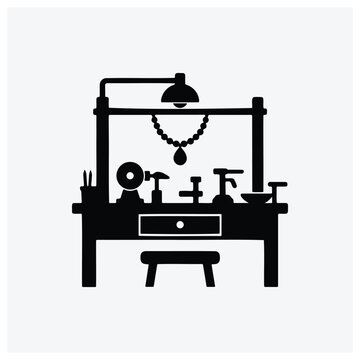 Minimalist silhouette of a vanity mirror, makeup table, and dressing area.