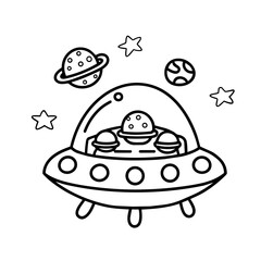 Fototapeta premium space journey field trip doodle cosmic line art hand drawn black and white outline