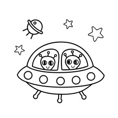 Fototapeta premium space journey field trip ufo doodle line art hand drawn black and white outline