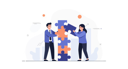 Fototapeta premium Teamwork and collaboration: people assembling puzzle pieces for success