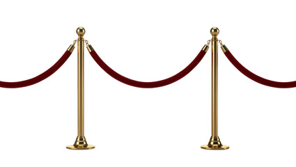 Polished brass stanchions with red velvet ropes in a row © Paula