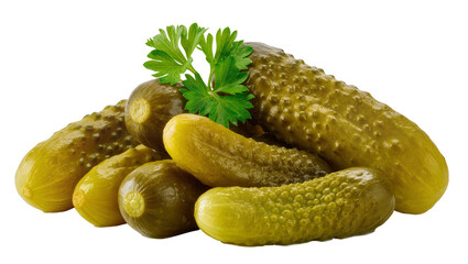 Green pickled cucumbers with fresh parsley sprig © Paula