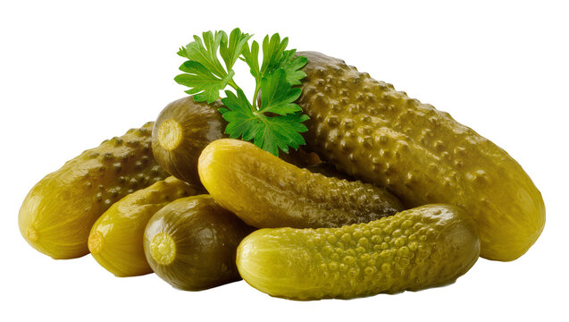 Green pickled cucumbers with fresh parsley sprig