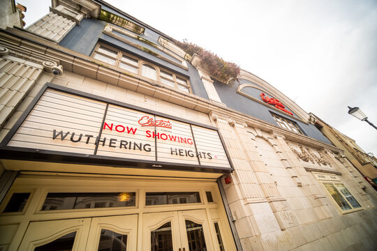 LONDON - Electric Cinema historic facade with red neon sign on Portobello Road Notting Hill