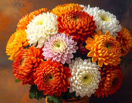 A vibrant bouquet of orange, white, and pink flowers
