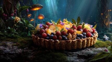 Naklejka premium Magical Forest Fruit Tart Dessert