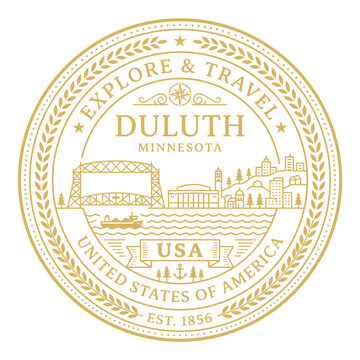 Duluth Minnesota travel souvenir badge featuring Aerial Lift Bridge gold vector illustration