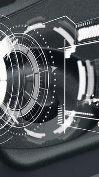 Vertical video: On wake rotary HUD animating, rings rotating, side panel pulsing to show status