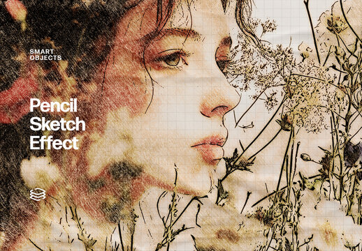 Pencil Sketch Photo Effect &ndash; Paper Grid for Album Cover & Social Media (PSD)