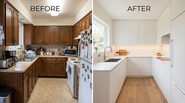 Kitchen Renovation Before and After: Dated to Modern White.