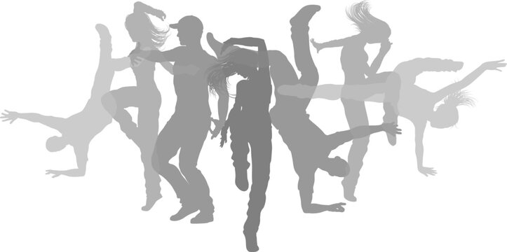 Street dancers dancing silhouette hip hop dance silhouettes poses set