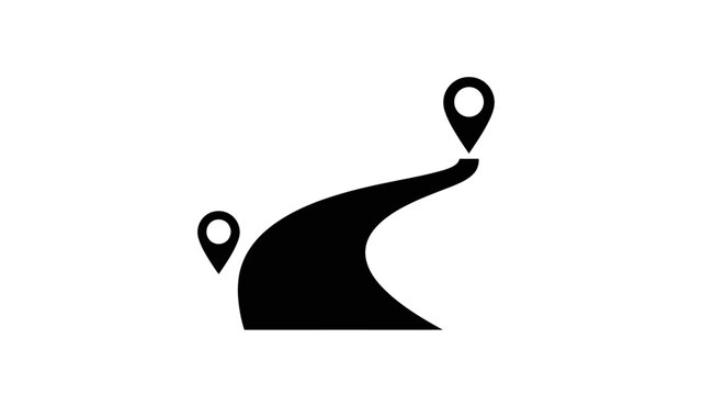 Black map route direction pointer icon.