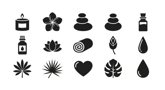 Black icons of spa and wellness.
