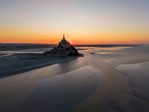 Aerial view of Mont Saint Michel in northern France