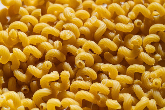 Close up of uncooked Cavatappi pasta 