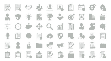 Obraz premium Large collection of contemporary business, office, and management vector icons, suitable for professional websites, presentations, dashboards, and application interfaces